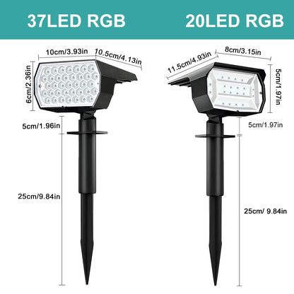 Garden Solar Spotlight with 37 RGB LEDs | Waterproof IP65 | Wall and Ground Mount | Color Changing