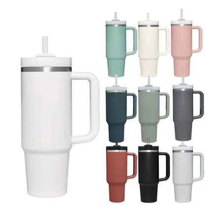 Stylish 40oz Insulated Travel Mug with Handle & Straw