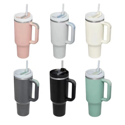Stylish 40oz Insulated Travel Mug with Handle & Straw