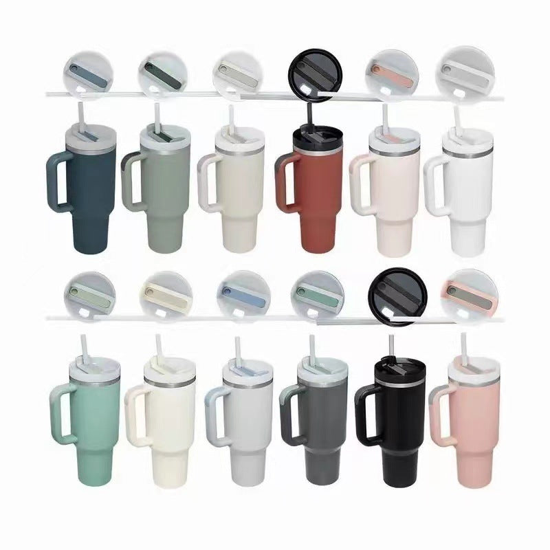 Stylish 40oz Insulated Travel Mug with Handle & Straw