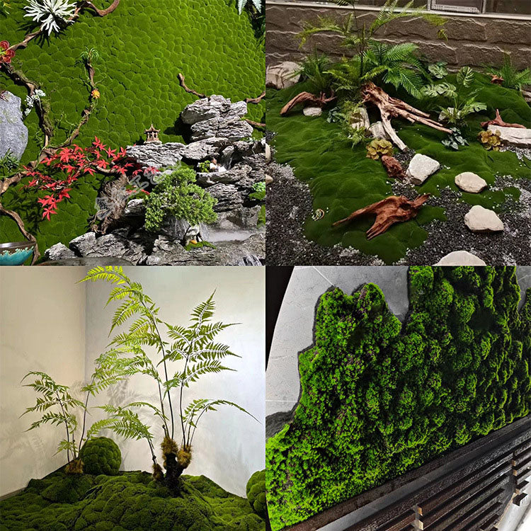 Green Artificial Turf with Moss-Like Plant Appearance