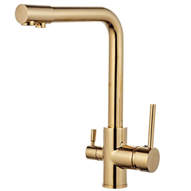 Three-Function Kitchen Faucet with Copper Finish – Hot and Cold Water