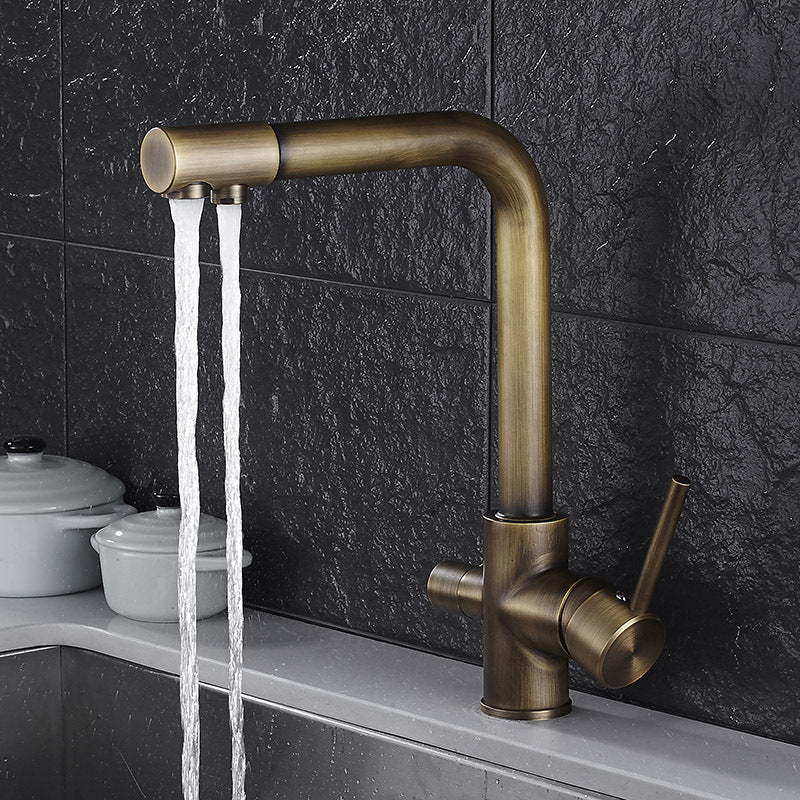 Three-Function Kitchen Faucet with Copper Finish – Hot and Cold Water