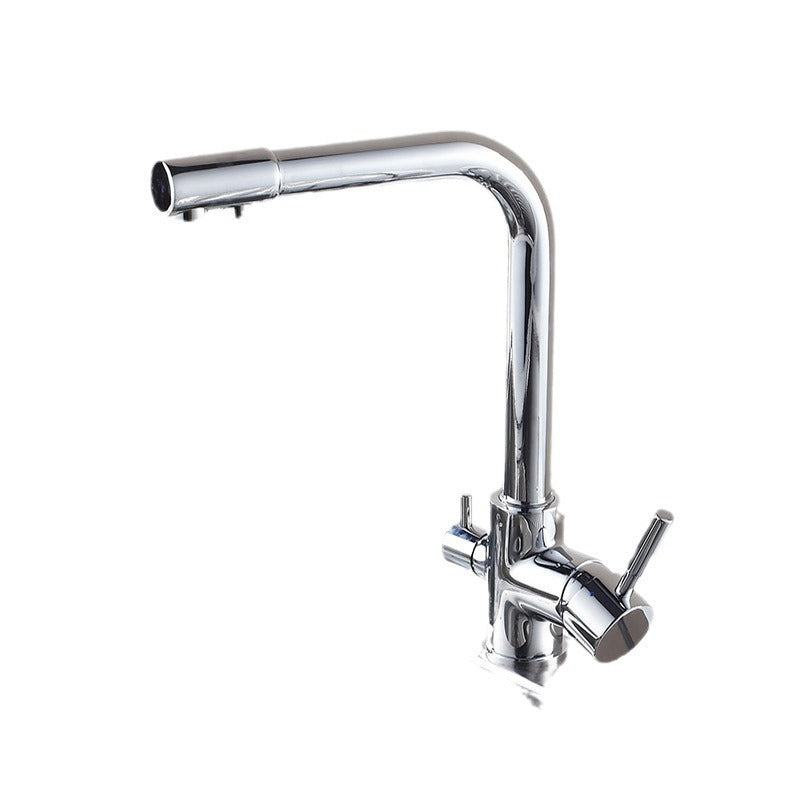 Three-Function Kitchen Faucet with Copper Finish – Hot and Cold Water