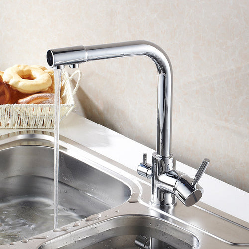 Three-Function Kitchen Faucet with Copper Finish – Hot and Cold Water