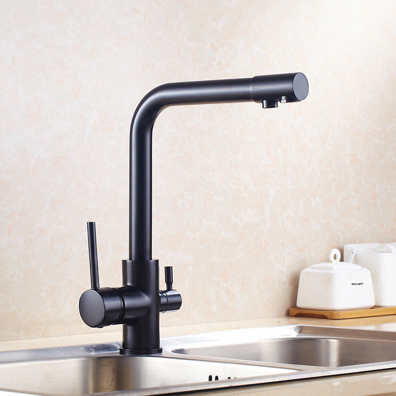 Three-Function Kitchen Faucet with Copper Finish – Hot and Cold Water