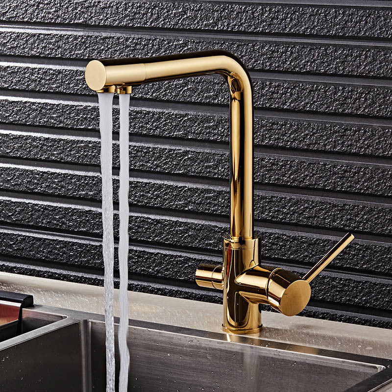 Three-Function Kitchen Faucet with Copper Finish – Hot and Cold Water