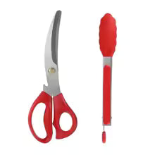 Stainless Steel BBQ Scissors and Food Clip Set | Kitchen & Grill Tools | Silicone Handle | 24×8.7 cm & 27×3.5 cm