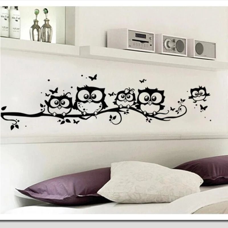 Removable PVC Wall Stickers - Owl and Tree Design for Kids, 55x25 cm