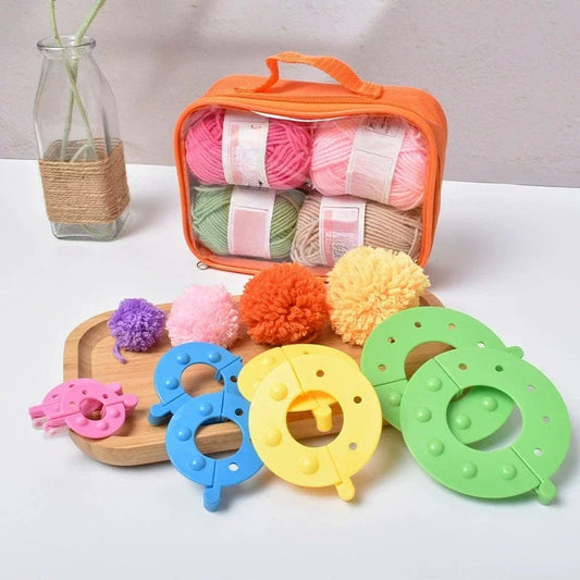 DIY Wool Ball Tool Kit - 8-Piece Set with 4 Pompon Template Sizes