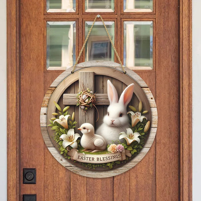 Spring Wooden Door Decoration - Rustic Bunny Wall Sign