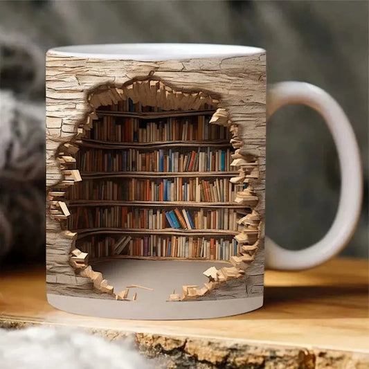 3D Ceramic Coffee Mug for Book Enthusiasts – Bookshelf Design
