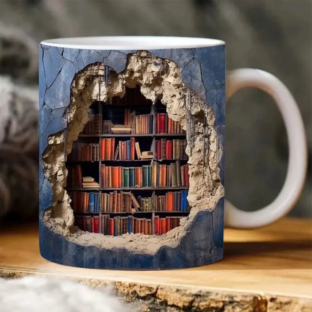 3D Ceramic Coffee Mug for Book Enthusiasts – Bookshelf Design