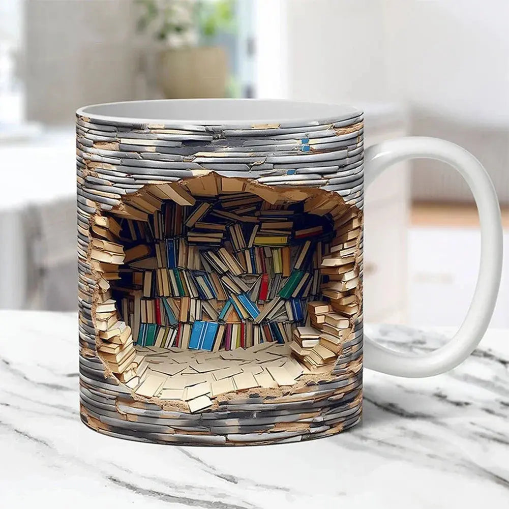 3D Ceramic Coffee Mug for Book Enthusiasts – Bookshelf Design