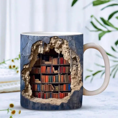 3D Ceramic Coffee Mug for Book Enthusiasts – Bookshelf Design