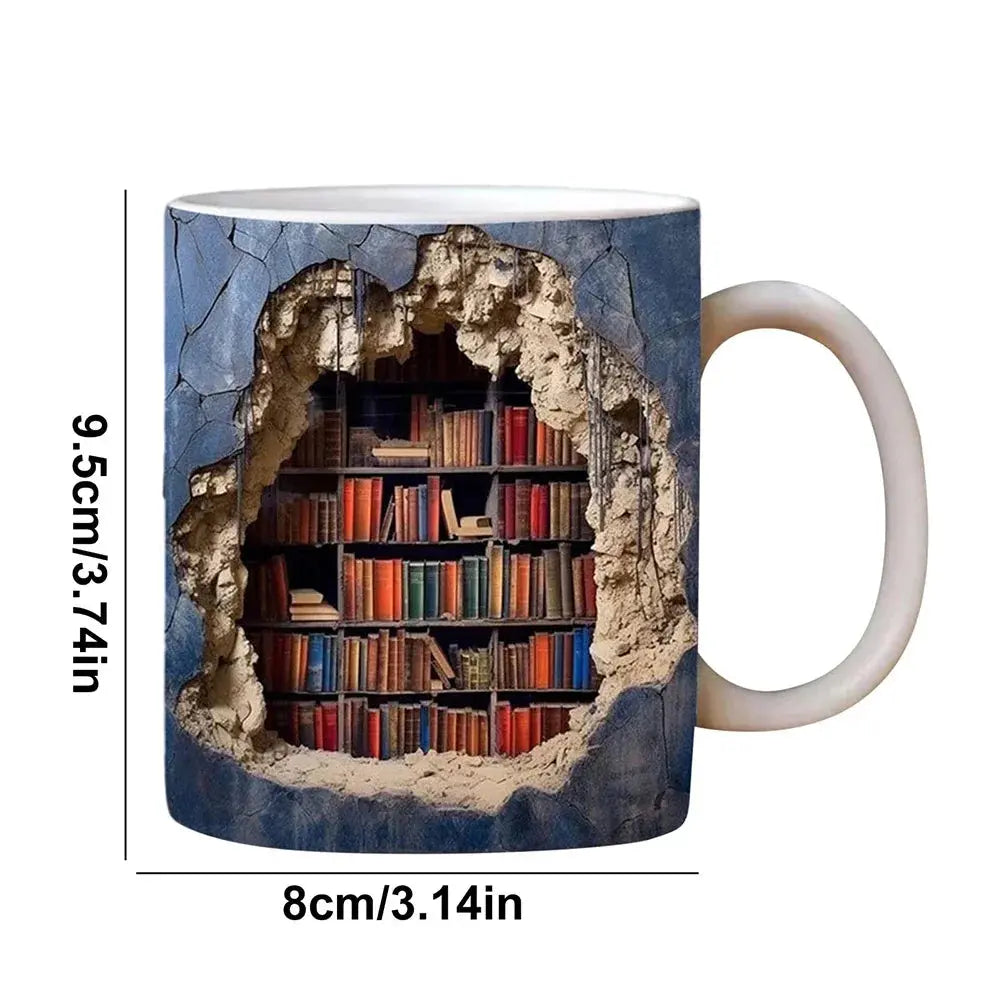 3D Ceramic Coffee Mug for Book Enthusiasts – Bookshelf Design