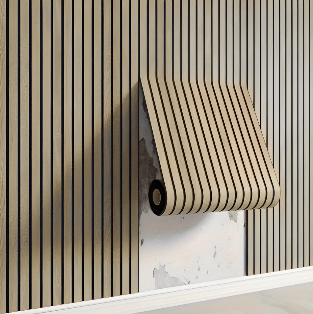 Waterproof PVC Wall Panels with Wood Slat Design, 40x300 cm Roll