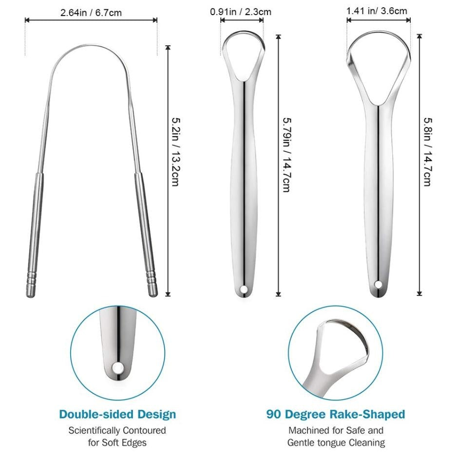 Set of 3 Stainless Steel Tongue Scrapers
