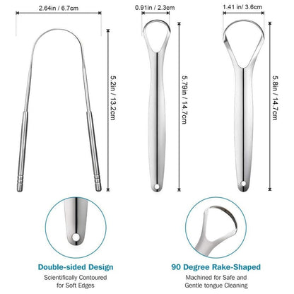 Set of 3 Stainless Steel Tongue Scrapers
