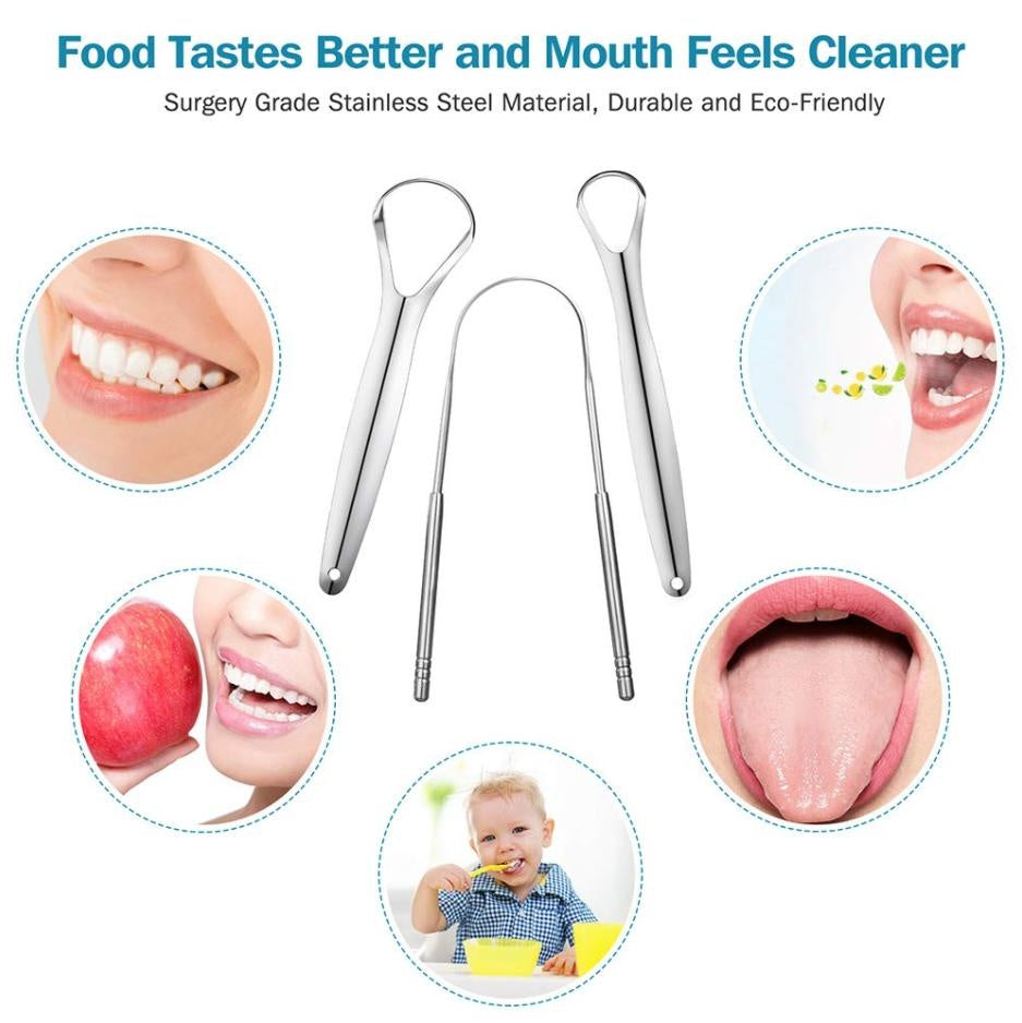 Set of 3 Stainless Steel Tongue Scrapers