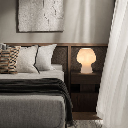 Mushroom-Shaped Glass Table Lamp for Vintage Nightstands – Dimmable