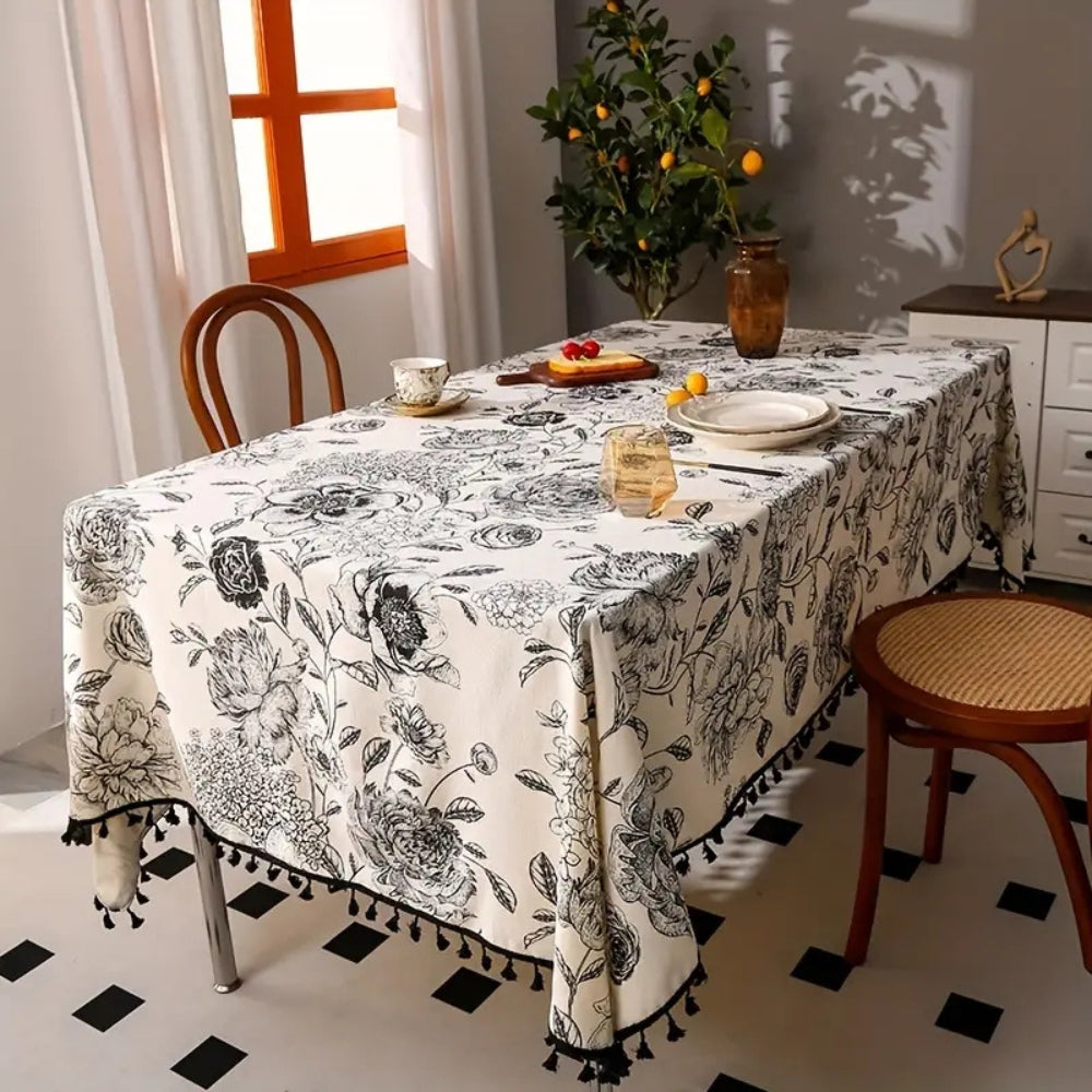 Charming Floral Tassel Table Cover for Rustic Elegance