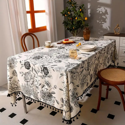 Charming Floral Tassel Table Cover for Rustic Elegance