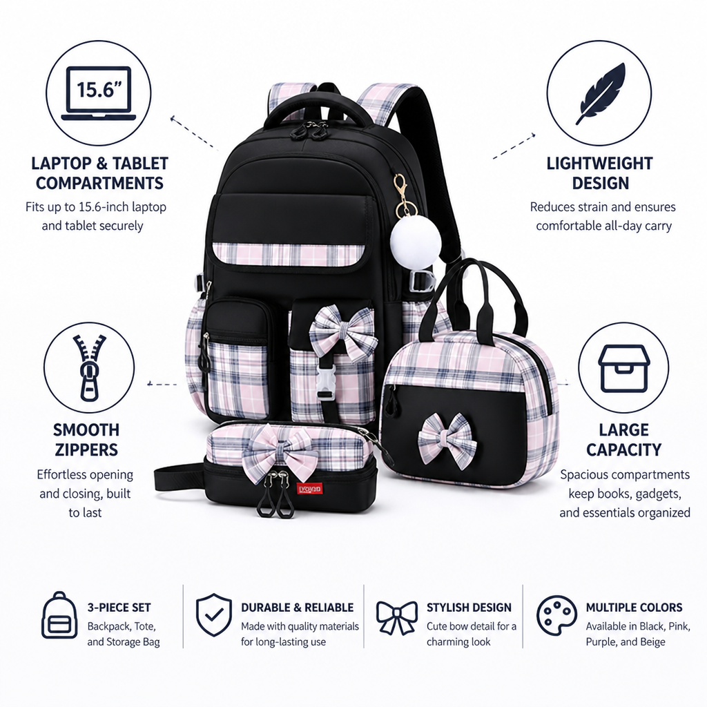Spacious 3-Piece Tech Backpack Collection for Laptops & Tablets