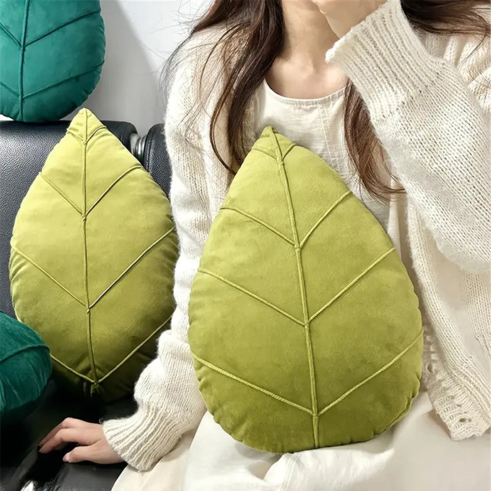 Nature's Embrace Leaf-Inspired Plush Pillow