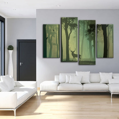 Majestic Green Forest Deer - 4 Piece Canvas Art Set