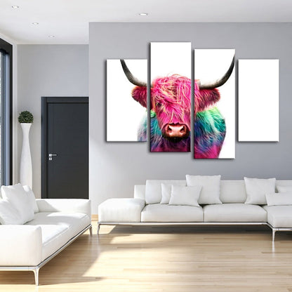 Charming Pink Cow Canvas Art Set - 4 Pieces for Vibrant Decor