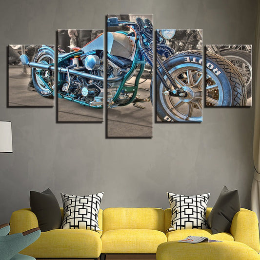 Dynamic 5-Piece Canvas Art: Blue Bicycle Adventure