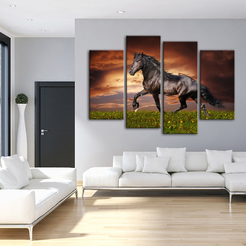 Stunning Black Stallion Canvas Art - 4 Piece Set