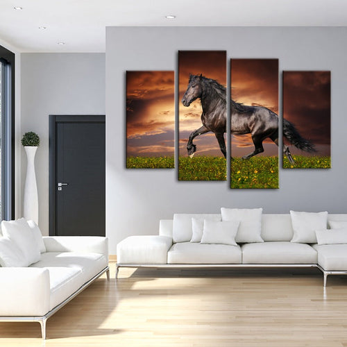 Stunning Black Stallion Canvas Art - 4 Piece Set