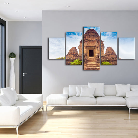 5 Piece Canvas Art Set - Ancient Temple Themed Wall Decor