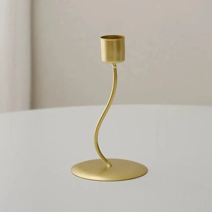 Nordic Style Metal Candlestick with Curved Stem in Gold for Taper Candles - 15.5 cm (6.1 in) Table and Shelf Decor