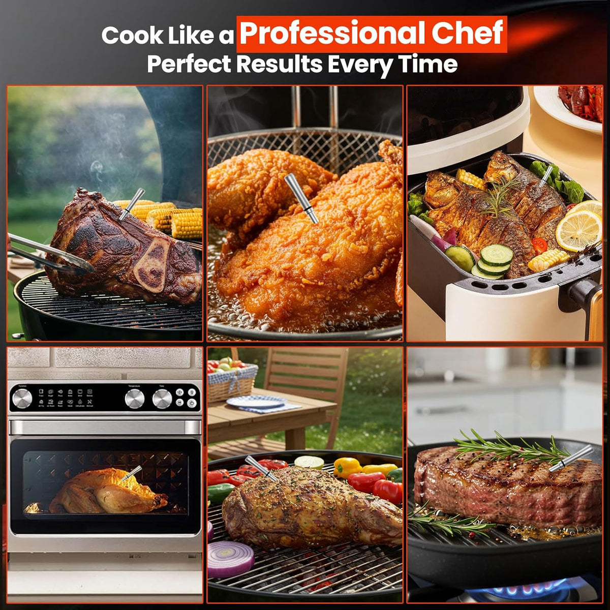 Bluetooth Meat Thermometer with Wireless Connectivity - 2/4 Probes for BBQ and Oven