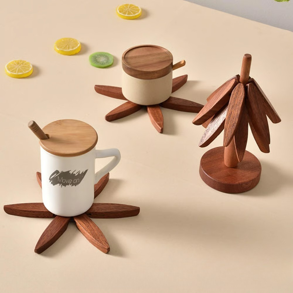 Foldable Heat-Resistant Table Protectors - Wooden Tree Trivet Set (4 pcs)
