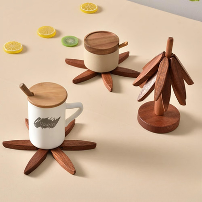 Foldable Heat-Resistant Table Protectors - Wooden Tree Trivet Set (4 pcs)