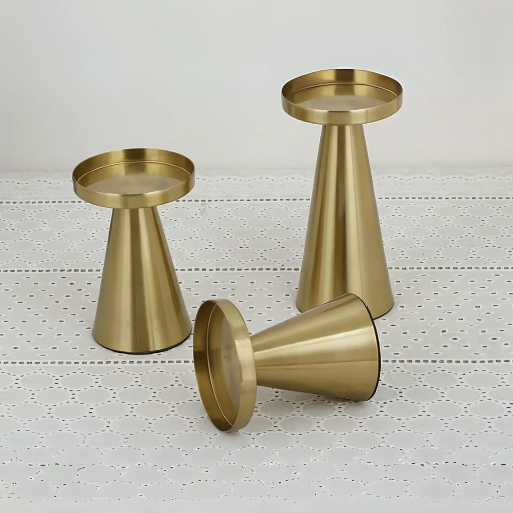 Set of 3 Elegant Decorative Candle Holders in Handcrafted Brass