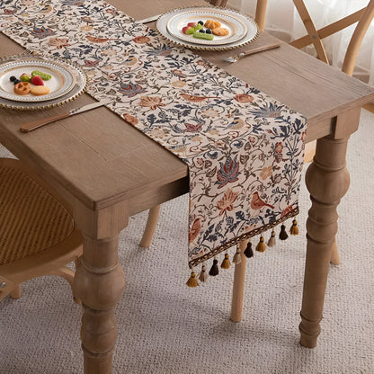 Vintage Floral and Bird Design Jacquard Table Runner