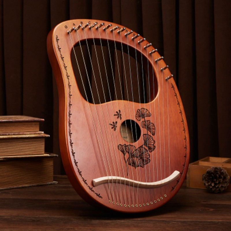 Elegant 16-String Lyre Harp with Metal Strings, Tuning Tool, Extra Strings, Guide, and Carrying Bag for All Skill Levels