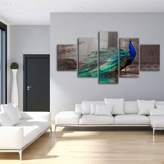 Stunning Peacock Serenity - 5-Piece Canvas Artwork