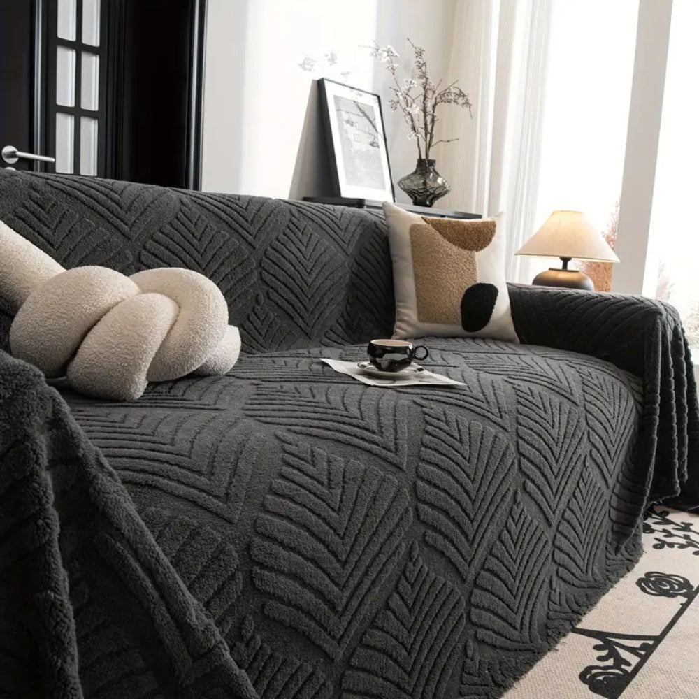 Chic Leaf Pattern Fleece Sofa Protector