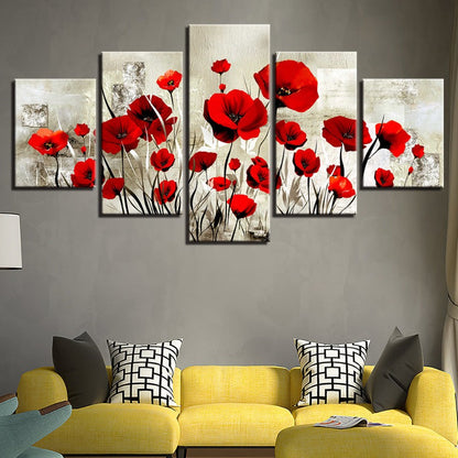 Vibrant 5-Piece Canvas Art Set - Red Tulips for Any Space