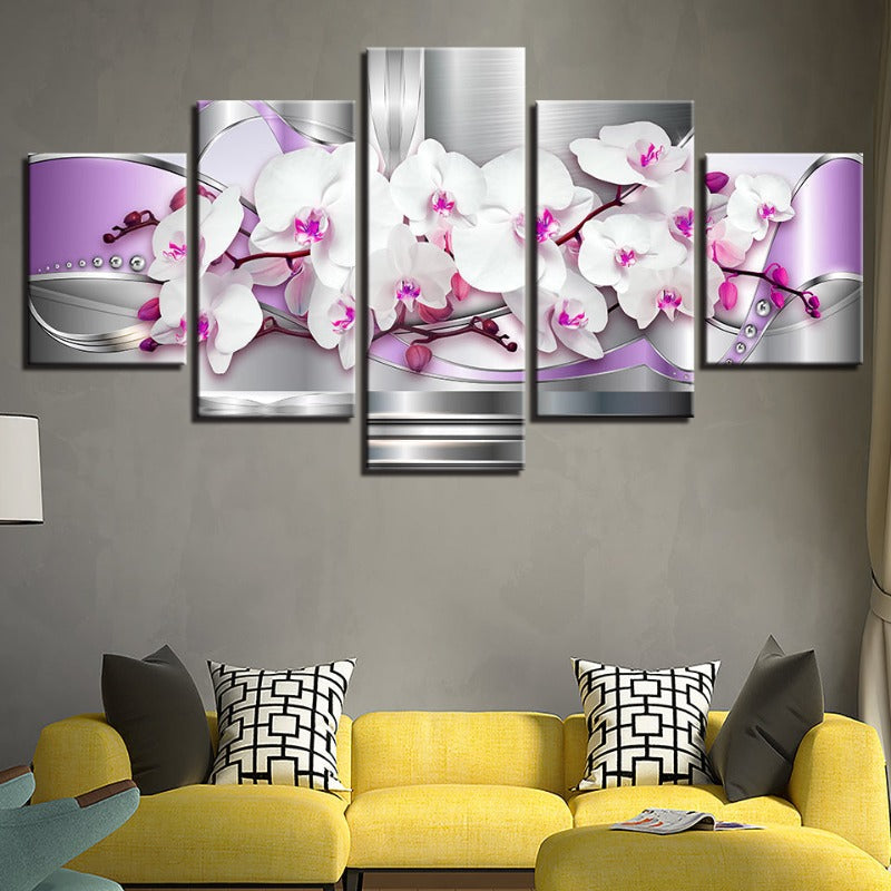 Vibrant Floral Canvas Art Set - 5 Pieces in Soft Pink