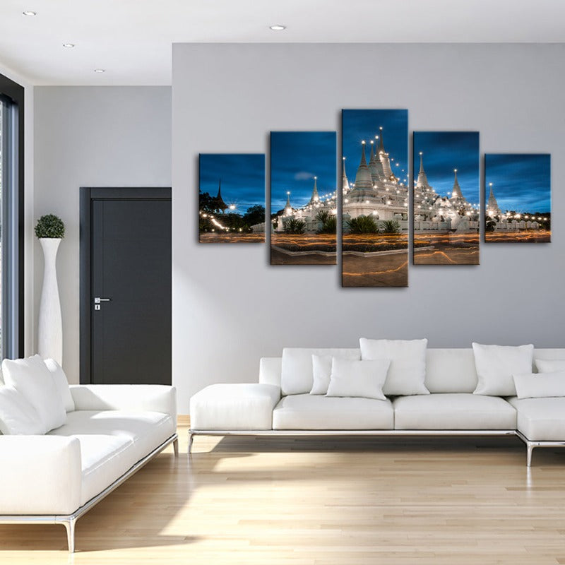 5-Piece Serene Temple Night Canvas Artwork for Home Decor