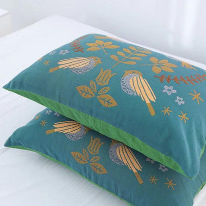 Artisan Floral and Avian Cotton Pillowcases (Set of 2)