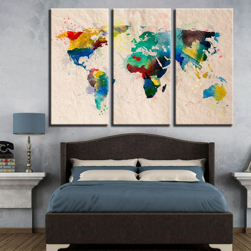 Colorful Abstract World Map Canvas Art Set - 3 Pieces