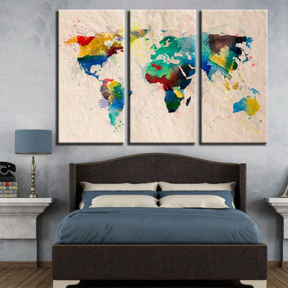 Colorful Abstract World Map Canvas Art Set - 3 Pieces